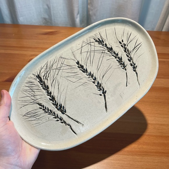 Americanna Wheat 11" Serving Platter Handmade Signed Studio Art Pottery Oval - Picture 6 of 16